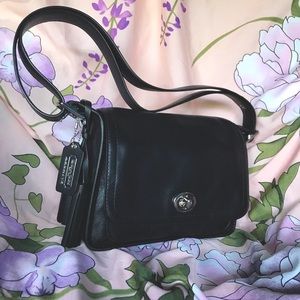 Coach Archival Leather Rambler Crossbody Black Turnlock Flap Shoulder Bag EUC